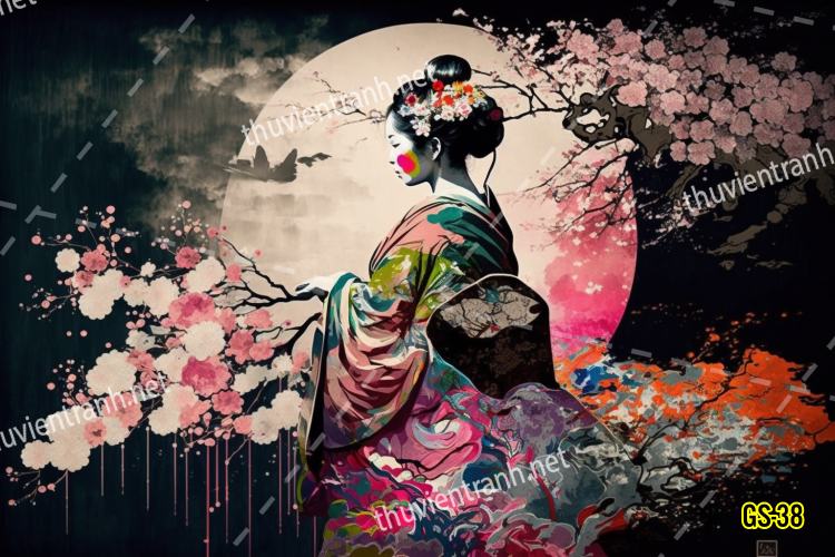 Tranh dán tường hoa cô gái Geisha Nhật Bản-GS-38 - Kết quả tìm kiếm tranh tường